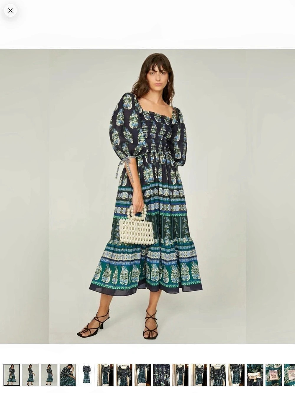 Cara Cara Jazzy Midi Dress Floral Puff Sleeve Blue & Green